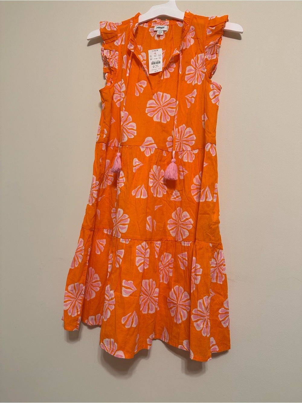 J. Crew Orange Dress with Pink Floral Print NWT Sz XXS